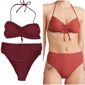 VYB NWT Rust Brown Cinched Two Piece High Waist Bikini Set